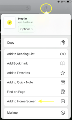 Hostie App add to homescreen